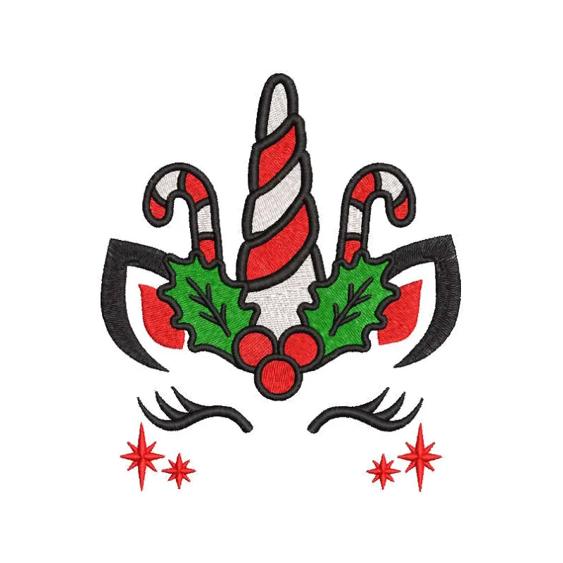 Magical adventures of Christmas unicorns embroidery design preview showcasing vibrant colors and detailed stitching.