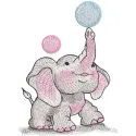 Baby elephant juggling balls embroidery design preview. Filename: baby elephant juggling balls embroidery design.