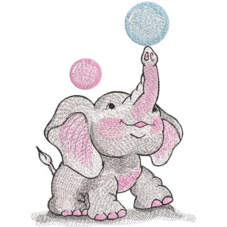 Baby elephant juggling balls embroidery design - Embroidery Design
