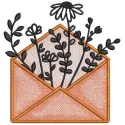 Letter with spring flowers inside embroidery design preview, showcasing vibrant colors and detailed stitching.
