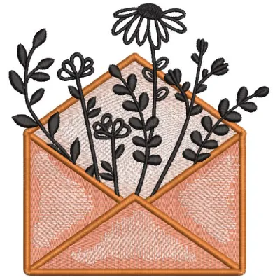 Letter with spring flowers inside embroidery design preview, showcasing vibrant colors and detailed stitching.