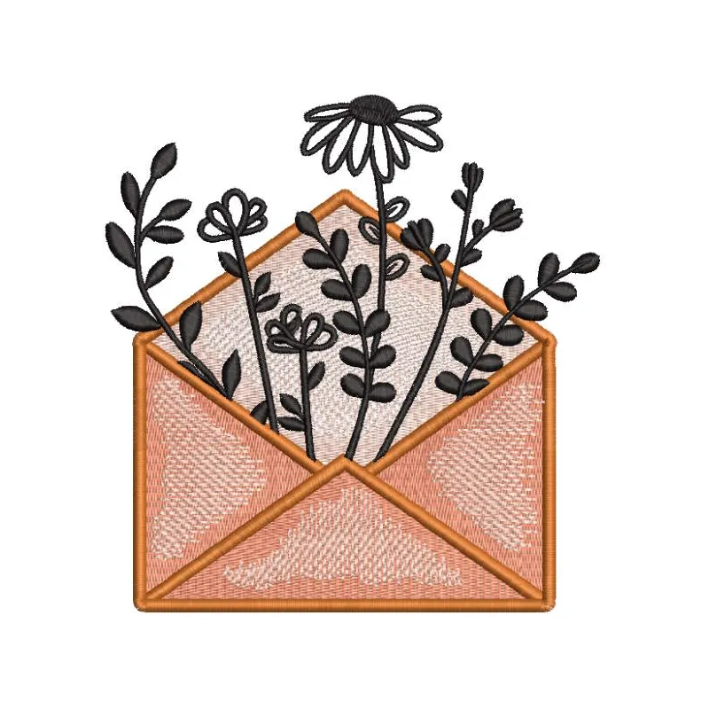Letter with spring flowers inside embroidery design preview, showcasing vibrant colors and detailed stitching.