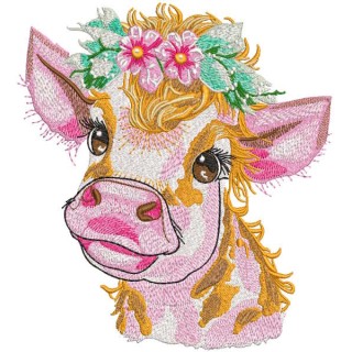 Country Love Cow A Rustic Floral Headdress embroidery design - Embroidery Design