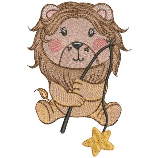 Lion with fishing rod catching star embroidery design - Embroidery Design