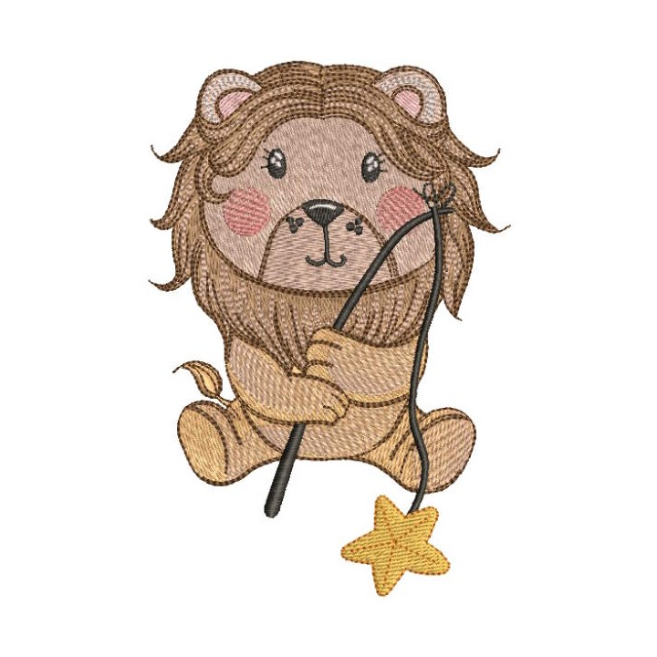 Lion with fishing rod catching star embroidery design - Embroidery Design