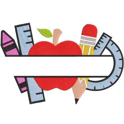 Split Student Name Monogram embroidery design preview showcasing intricate details and vibrant colors.