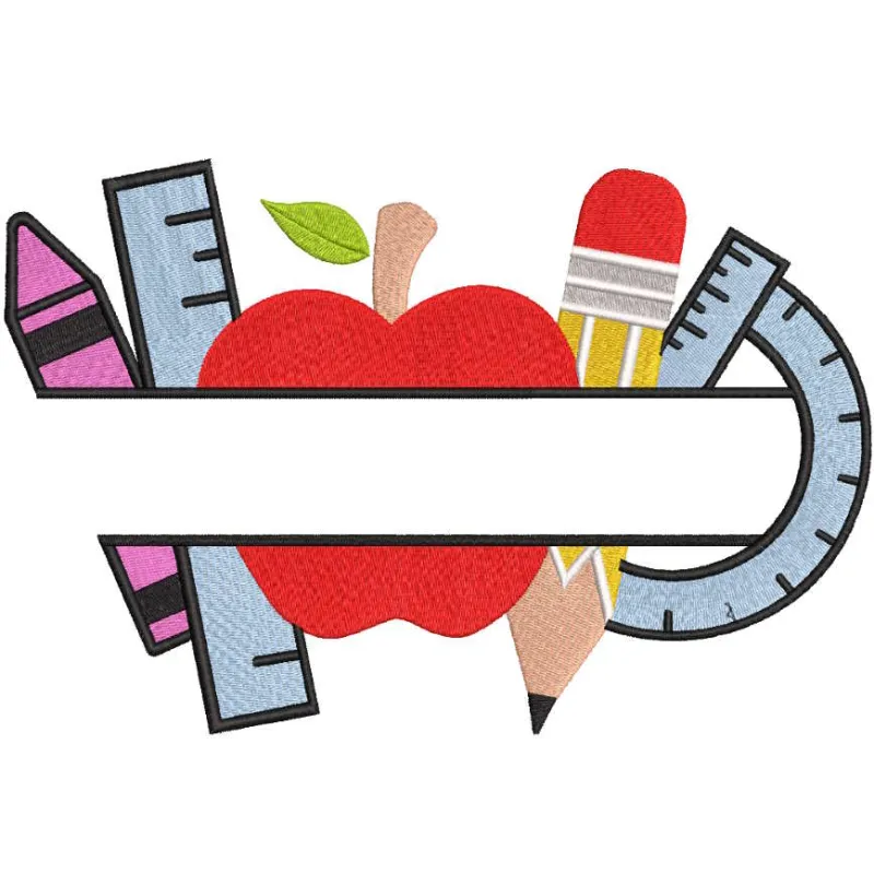 Split Student Name Monogram embroidery design preview showcasing intricate details and vibrant colors.