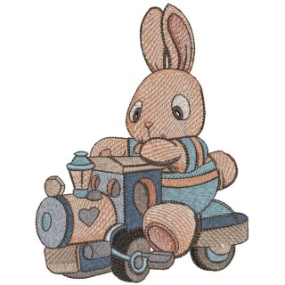 Bunny toy on a train embroidery design - Embroidery Design