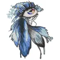 Rainbow female eye framed by feathers embroidery design preview for machine embroidery.