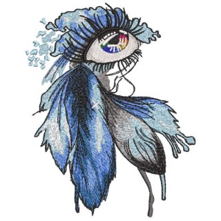 Rainbow female eye framed by feathers embroidery design - Embroidery Design