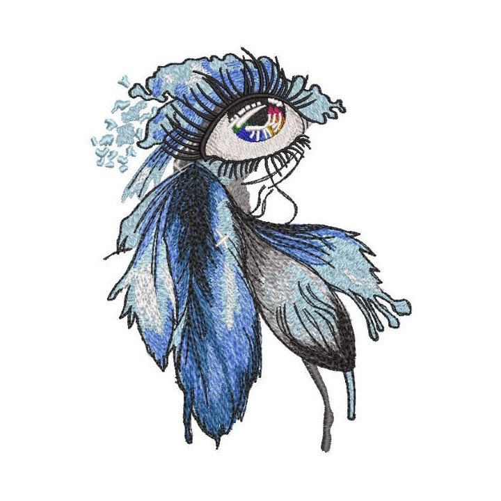 Rainbow female eye framed by feathers embroidery design - Embroidery Design