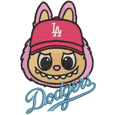 Labubu Dodgers fan embroidery design preview. Filename: labubu dodgers fan embroidery design.