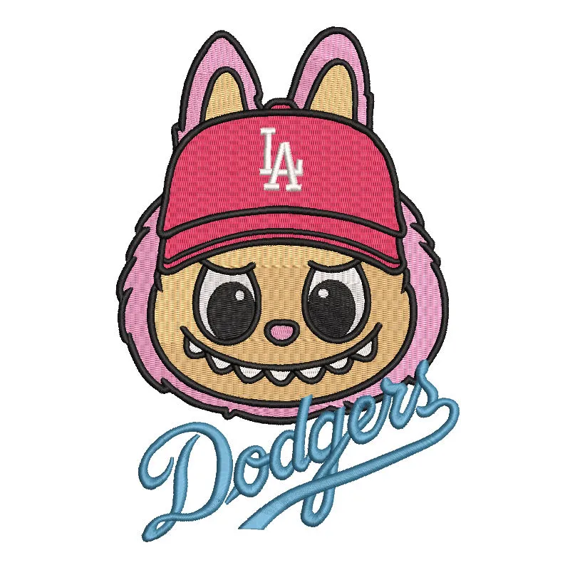 Labubu Dodgers fan embroidery design preview. Filename: labubu dodgers fan embroidery design.