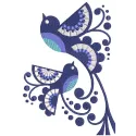 Two ethnic birds embroidery design preview showcasing intricate details and vibrant colors.