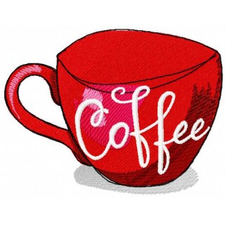Red coffee cup embroidery design - Embroidery Design