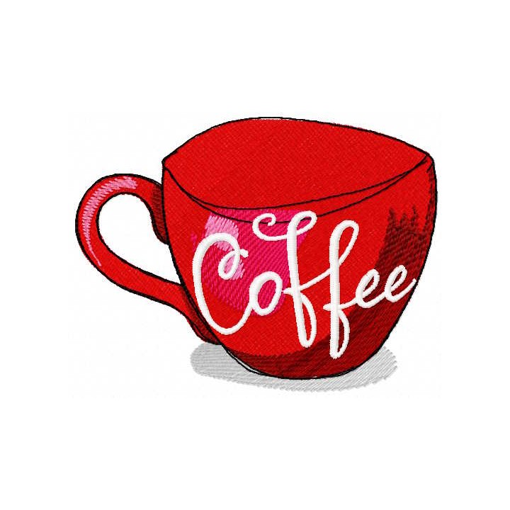Red coffee cup embroidery design - Embroidery Design