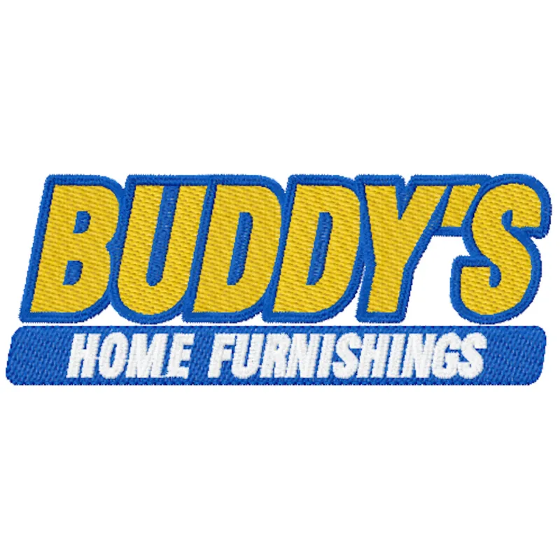 Buddy's home furnishing logo embroidery design preview for machine embroidery. Filename hint: buddy s home furnishing logo e…