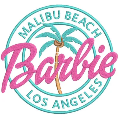 Barbie Malibu beach Los Angeles embroidery design preview. Filename: barbie malibu beach los angeles embroidery design.