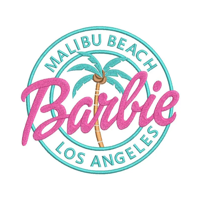 Barbie Malibu beach Los Angeles embroidery design preview. Filename: barbie malibu beach los angeles embroidery design.