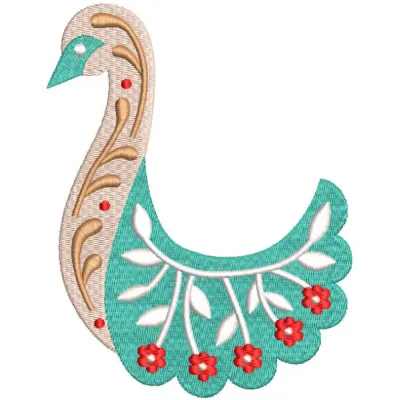 Swan ethnic decor embroidery design preview showcasing intricate details and vibrant colors.