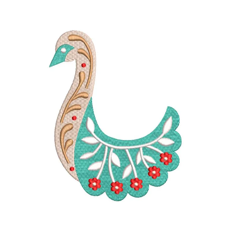Swan ethnic decor embroidery design preview showcasing intricate details and vibrant colors.