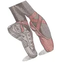 Embroidery design preview of sneakers and pointe shoes two way embroidery design for ballet and dancing.