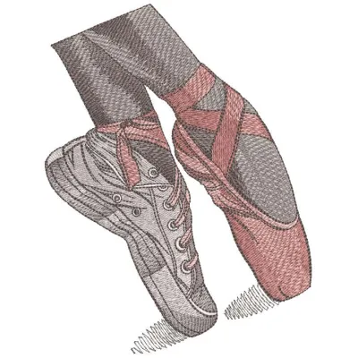 Embroidery design preview of sneakers and pointe shoes two way embroidery design for ballet and dancing.