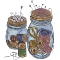Grandmother's jars with needlework items embroidery design preview. Filename: grandmother s jars with needlework items embro…
