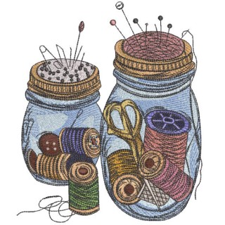 Grandmother's jars with needlework items embroidery design - Embroidery Design
