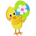 Chick holding painted easter egg embroidery design preview. Filename: shick holding painted easter egg embroidery design.
