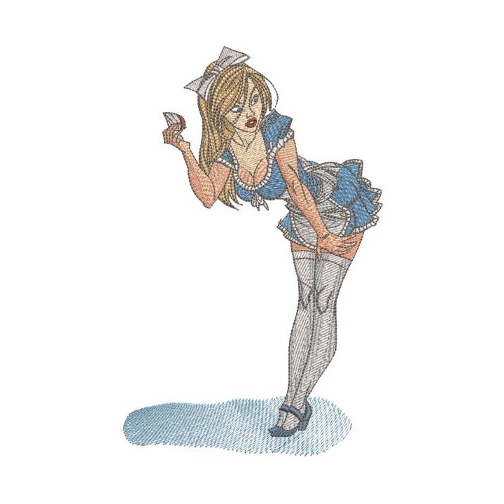 Pretty maid in short dress embroidery design - Embroidery Design