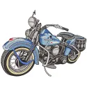 Big blue motorcycle embroidery design preview for transport category. Filename: big blue motorcycle embroidery design.