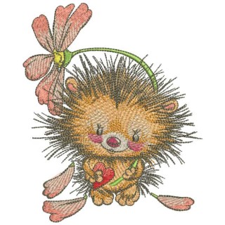 Hedgehog with heart holding fallen flower embroidery design - Embroidery Design