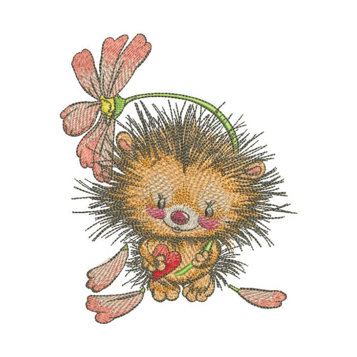 Hedgehog with heart holding fallen flower embroidery design - Embroidery Design