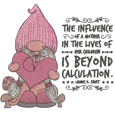 Romantic gnome girl keep heart wish embroidery design preview showing intricate details and vibrant colors.