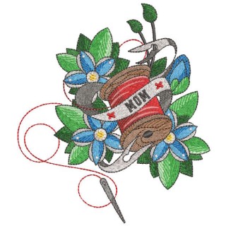 Vintage Mom Needlework spool thread flowers background embroidery design - Embroidery Design