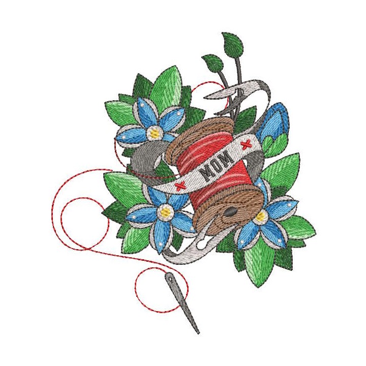 Vintage Mom Needlework spool thread flowers background embroidery design - Embroidery Design