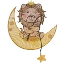 Lion King's Magical Crescent Moon Adventure embroidery design preview. Filename hint: lion king s magical crescent moon adve…