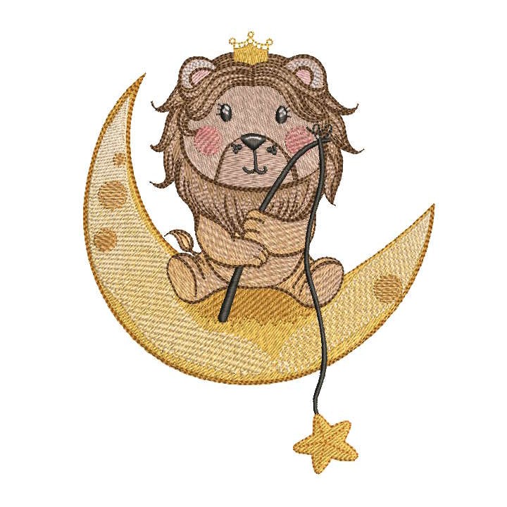 Lion King's Magical Crescent Moon Adventure embroidery design - Embroidery Design