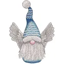 Winged Snow Gnome embroidery design preview showcasing detailed stitching and vibrant colors. Filename: winged snow gnome em…