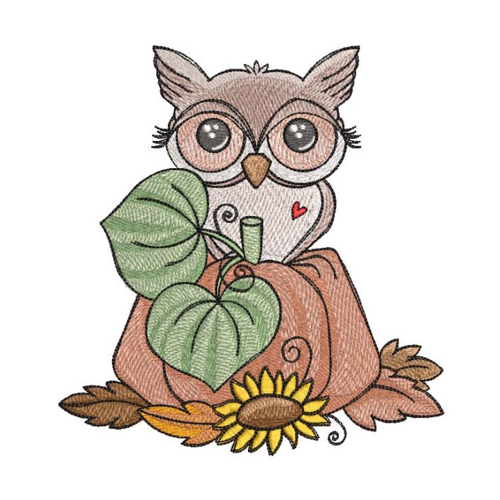 Owl autumn harvest embroidery design - Embroidery Design
