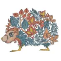 Hedgehog autumn style leaves embroidery design preview. Filename: hedgehog autumn style leaves embroidery design.
