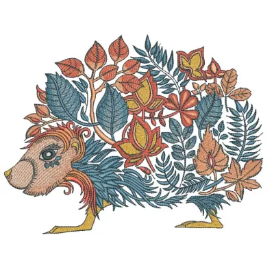 Hedgehog autumn style leaves embroidery design preview. Filename: hedgehog autumn style leaves embroidery design.