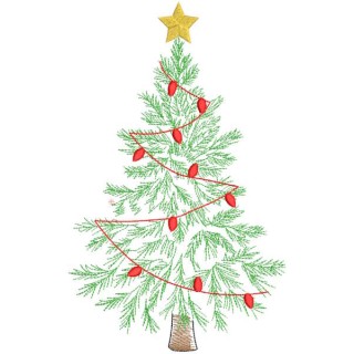 Christmas tree with garland embroidery design - Embroidery Design