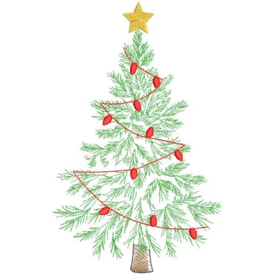 Preview of christmas tree with garland embroidery design, showcasing intricate details and vibrant colors.
