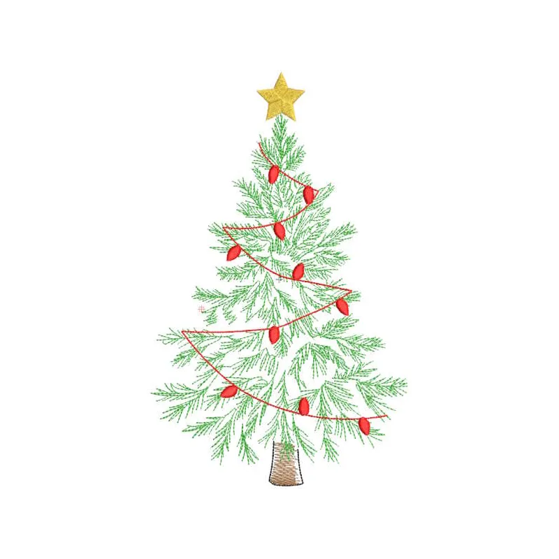 Preview of christmas tree with garland embroidery design, showcasing intricate details and vibrant colors.