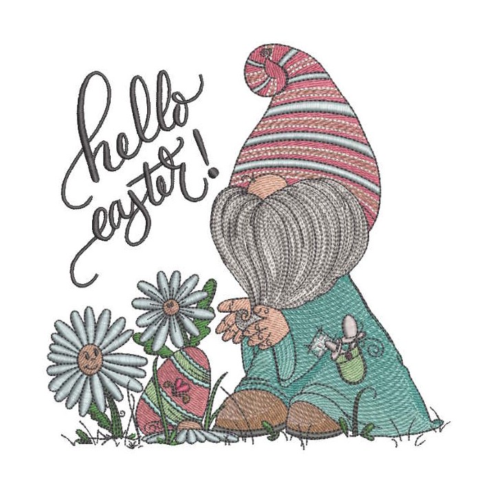 Dwarf found an Easter egg in a meadow embroidery design - Embroidery Design