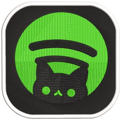 Preview of Spotify Cat Logo embroidery design featuring a playful feline silhouette with musical elements.