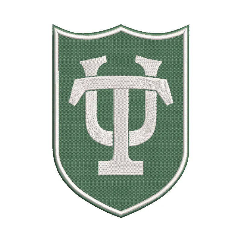 Embroidery design of Tulane University logo shield, ideal for stitching on apparel and accessories.