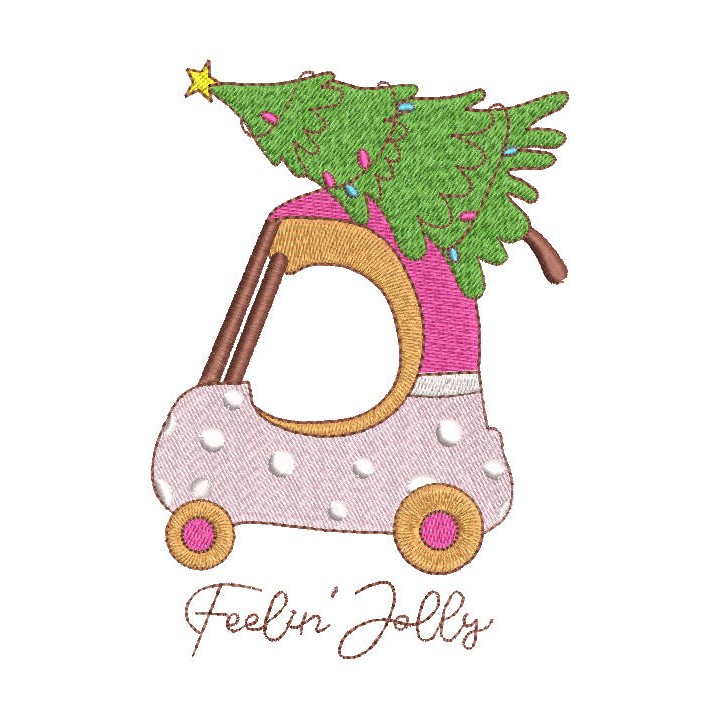 Mini car with Christmas tree embroidery design - Embroidery Design